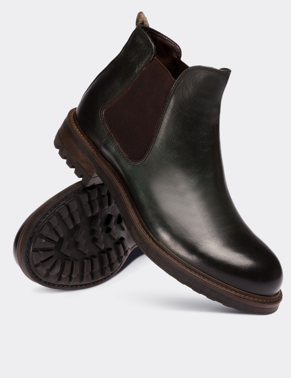 Green  Leather Vintage Chelsea Boots - 01620MYSLC03