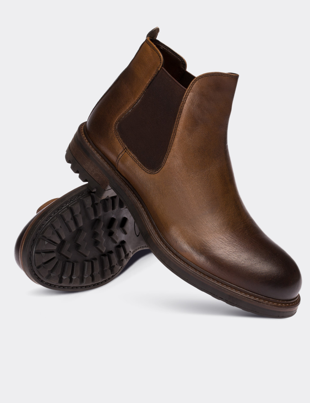 Tan  Leather Vintage Chelsea Boots - 01620MTBAC06