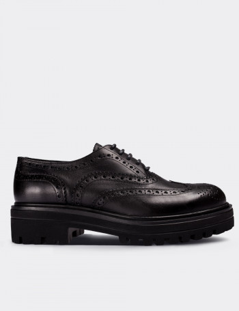 Black  Leather Lace-up Shoes - 01418ZSYHE03