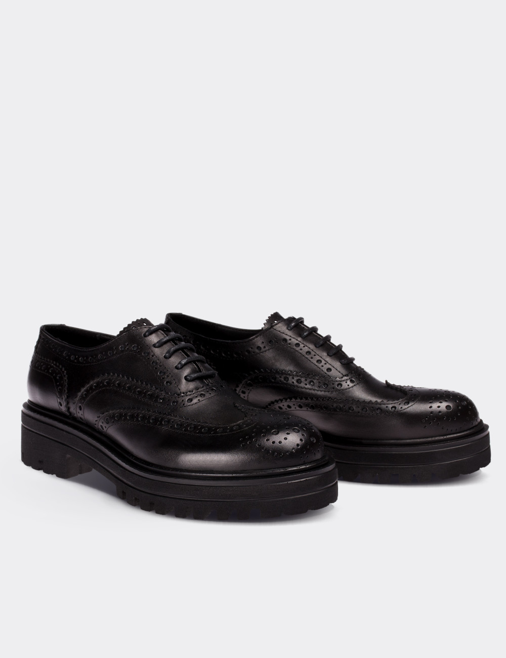 Black Leather Lace-up Shoes