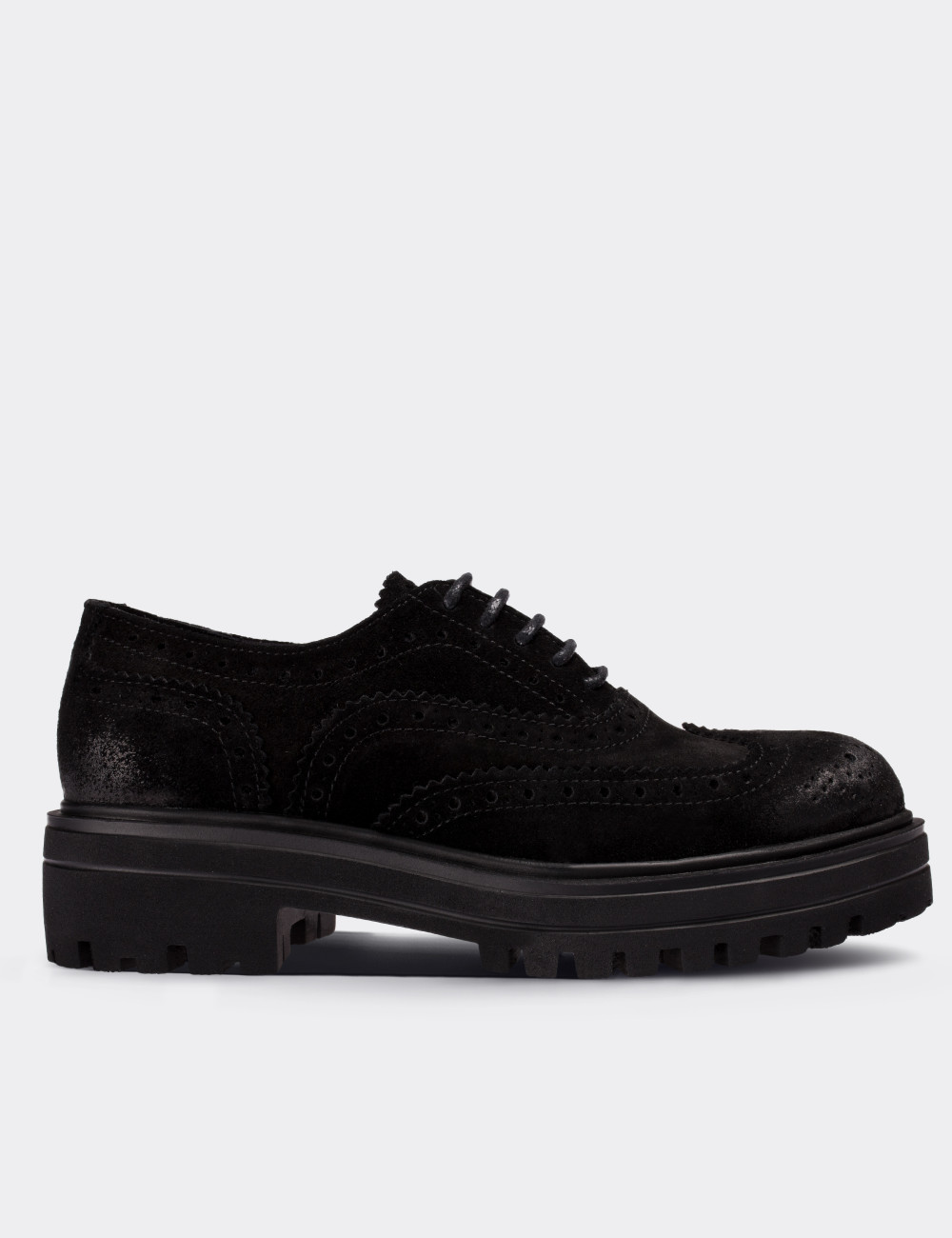 Black Suede Calfskin Lace-up Shoes - Deery