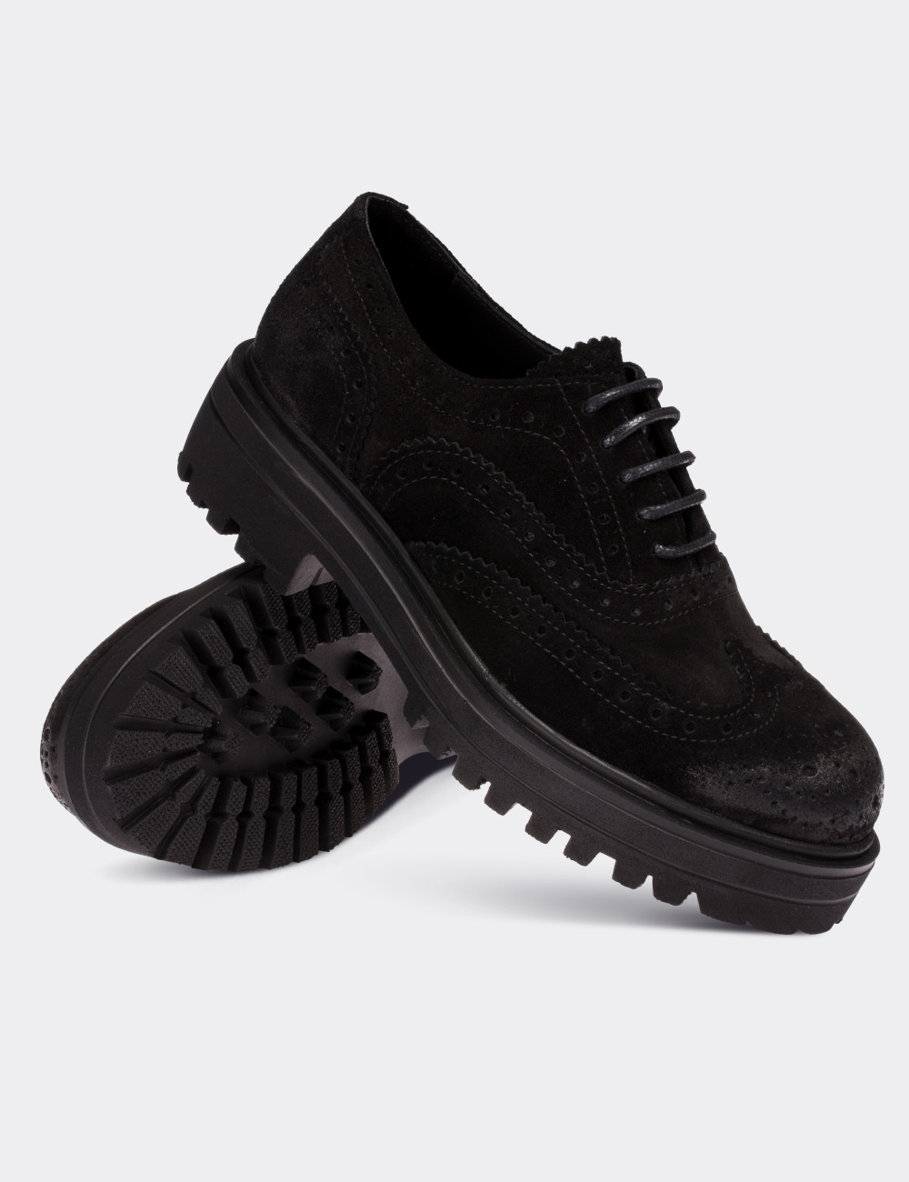 Black Suede Leather Lace-up Shoes - 01418ZSYHE04