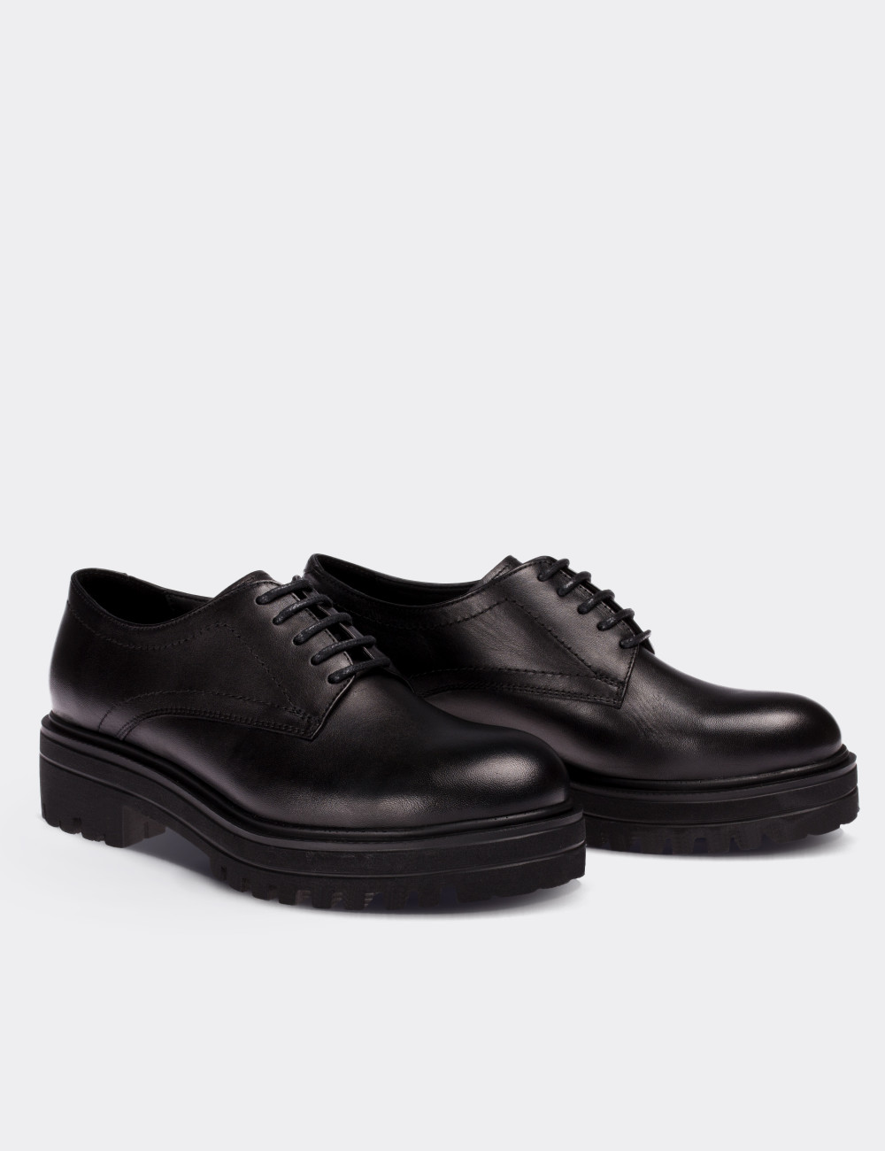 Black  Leather Lace-up Shoes - 01430ZSYHE04