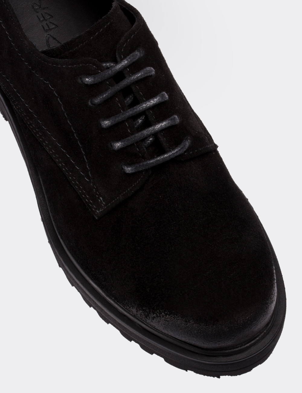 Black Suede Leather Lace-up Shoes - 01430ZSYHE05