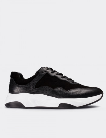 Black Suede Leather  Sneakers - 01725MSYHE02