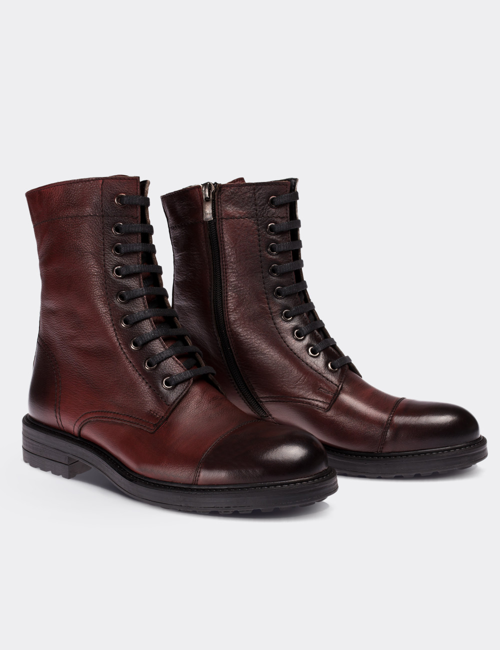 Burgundy  Leather Postal Boots - 01857MBRDC01