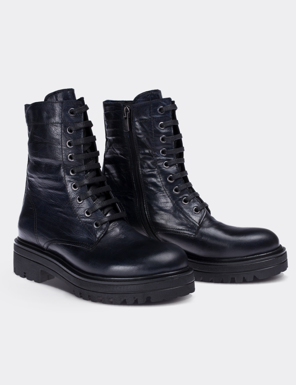 Navy  Leather Postal Boots - 01803ZLCVE01