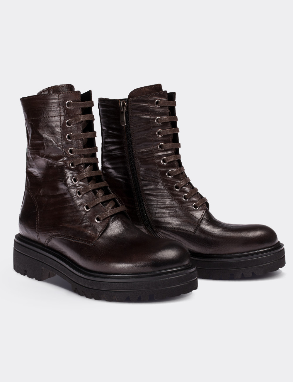 Brown  Leather Postal Boots - 01803ZKHVE01
