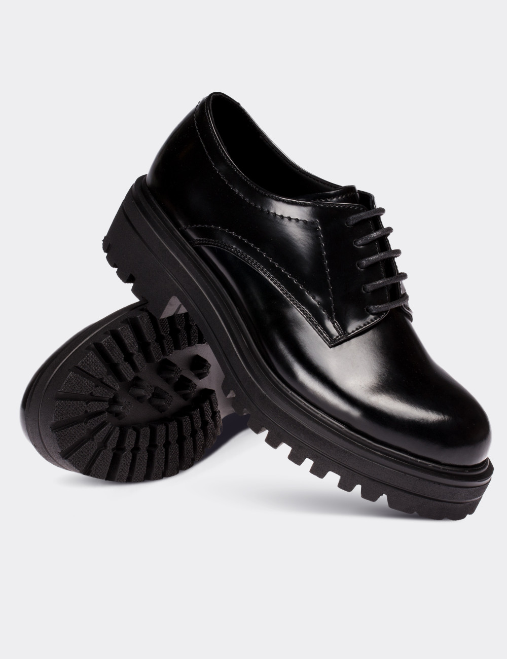 Black  Leather Lace-up Shoes - 01430ZSYHE06