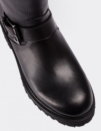Black  Leather  Boots - 01805ZSYHE02