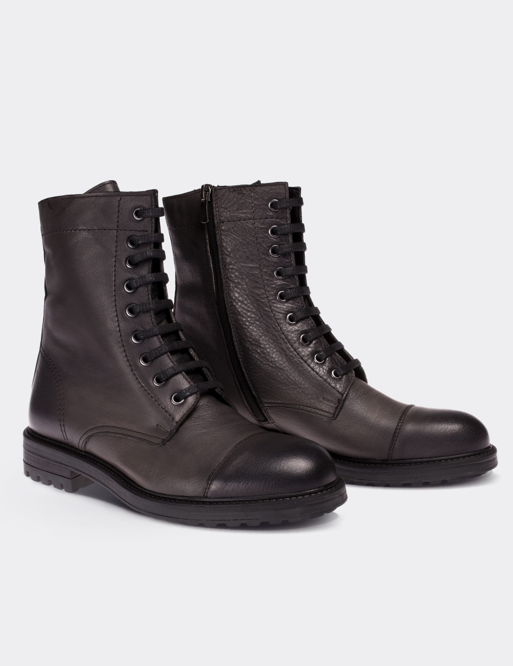 Gray  Leather Postal Boots - 01857MGRIC01