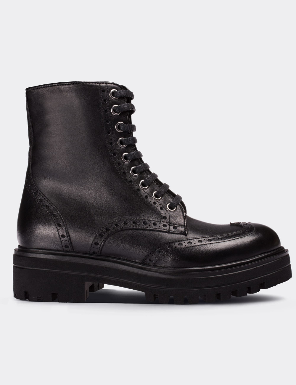 Black  Leather Oxford Boots - 01804ZSYHE05