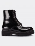 Black  Leather Oxford Postal Boots
