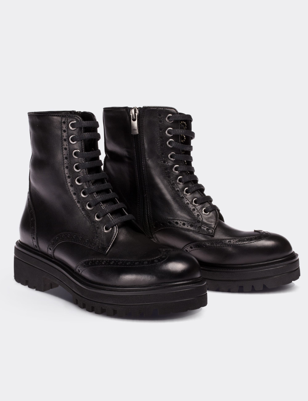 Black  Leather Oxford Boots - 01804ZSYHE05