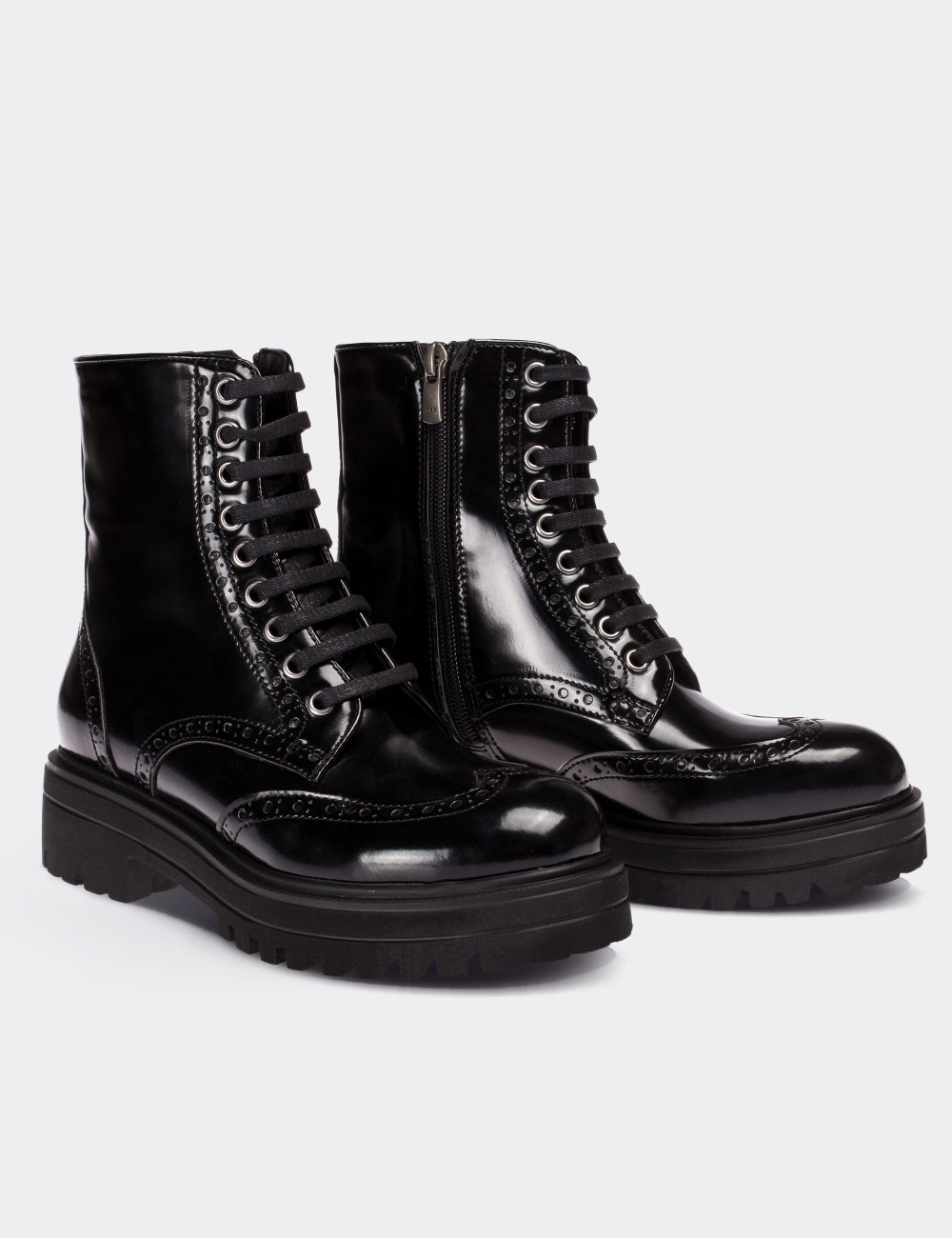 Black  Leather Oxford Postal Boots - 01804ZSYHE04