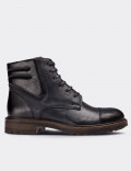 Navy  Leather  Boots