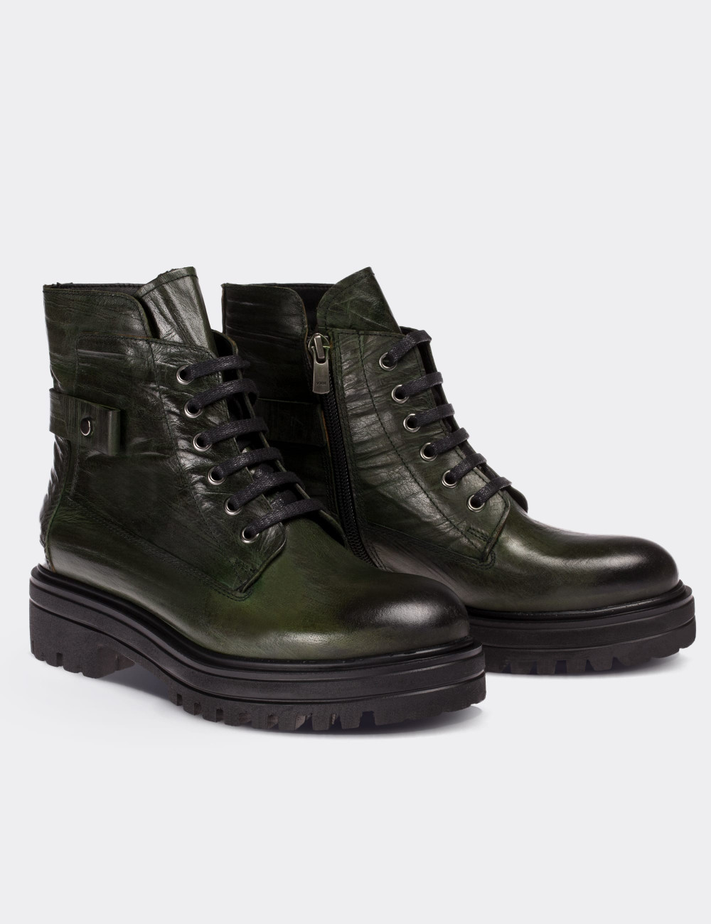 Green  Leather  Boots - 01623ZYSLE01