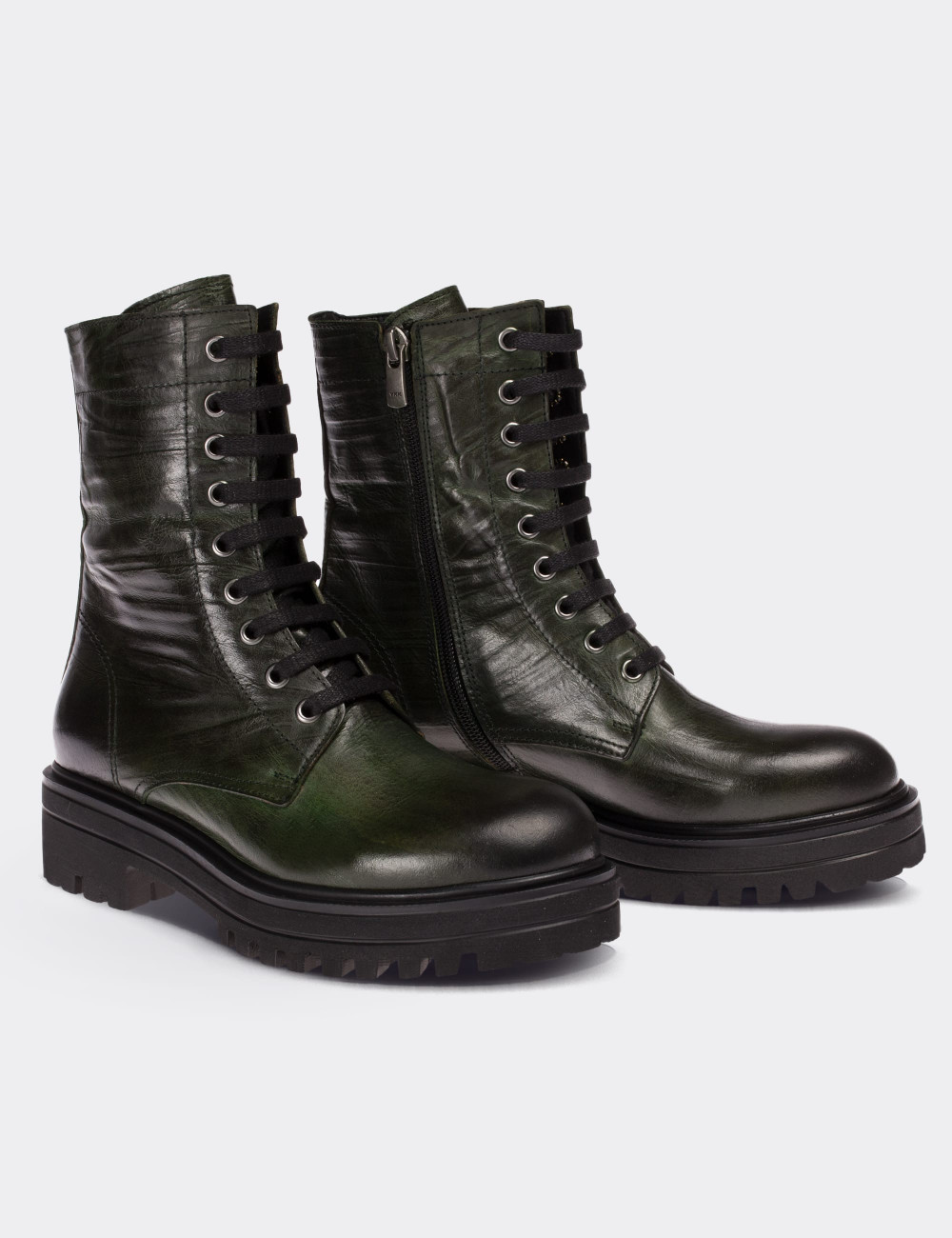 Green  Leather  Boots - 01803ZYSLE01