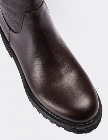 Brown  Leather  Boots - 01807ZKHVE01