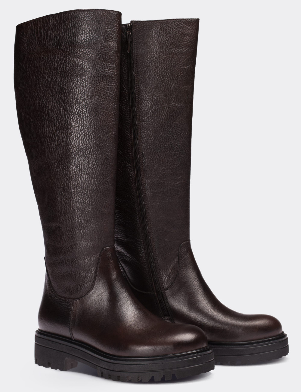 Brown  Leather  Boots - 01807ZKHVE01