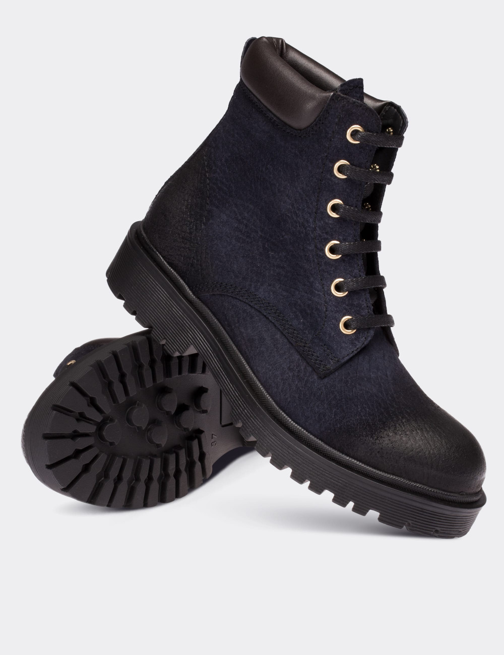 Navy Nubuck Leather  Boots - 01808ZLCVC01