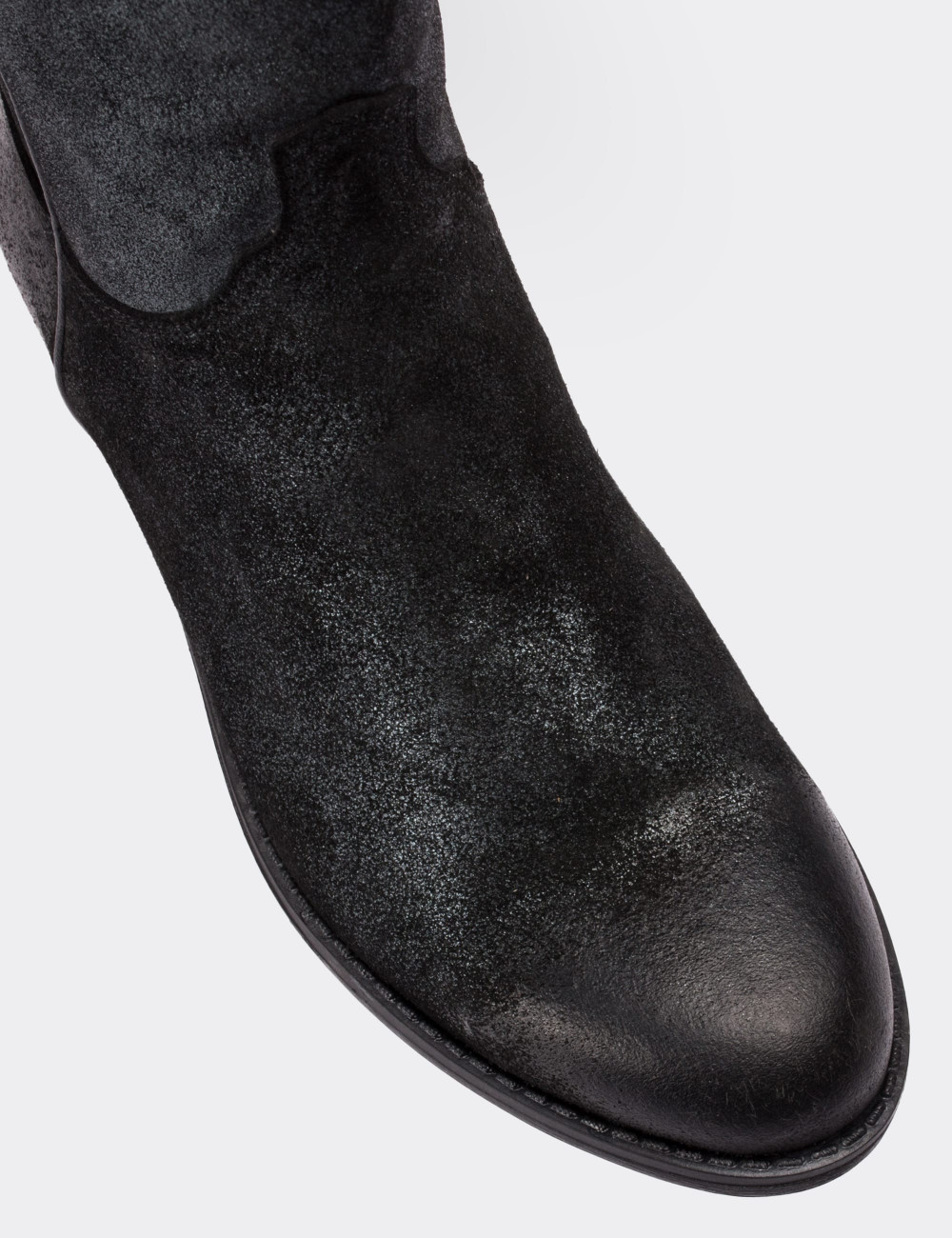 Anthracite Suede Leather Western Boots - 01308ZGRIC01