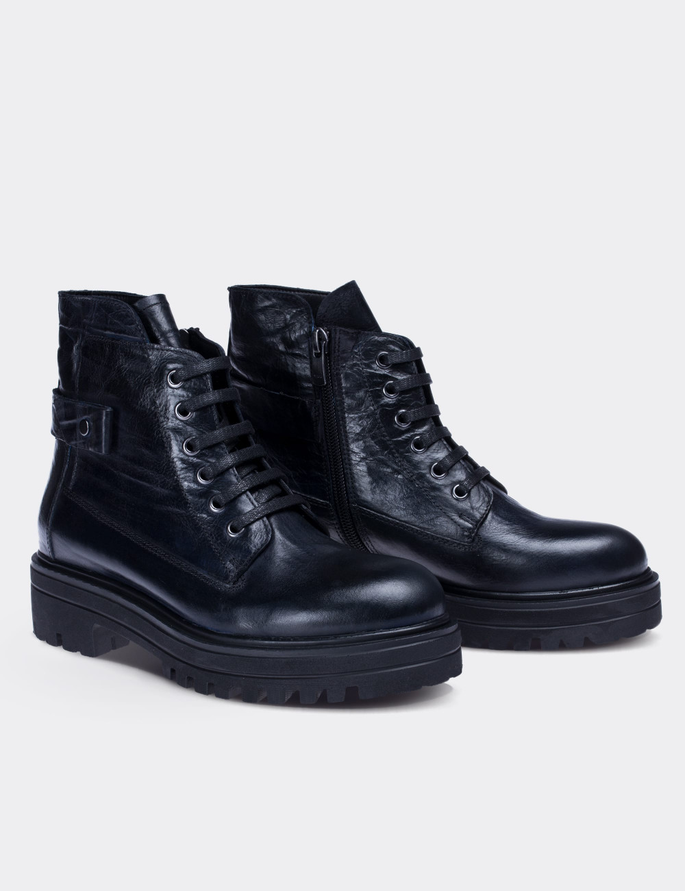 Navy  Leather  Boots - 01623ZLCVE01