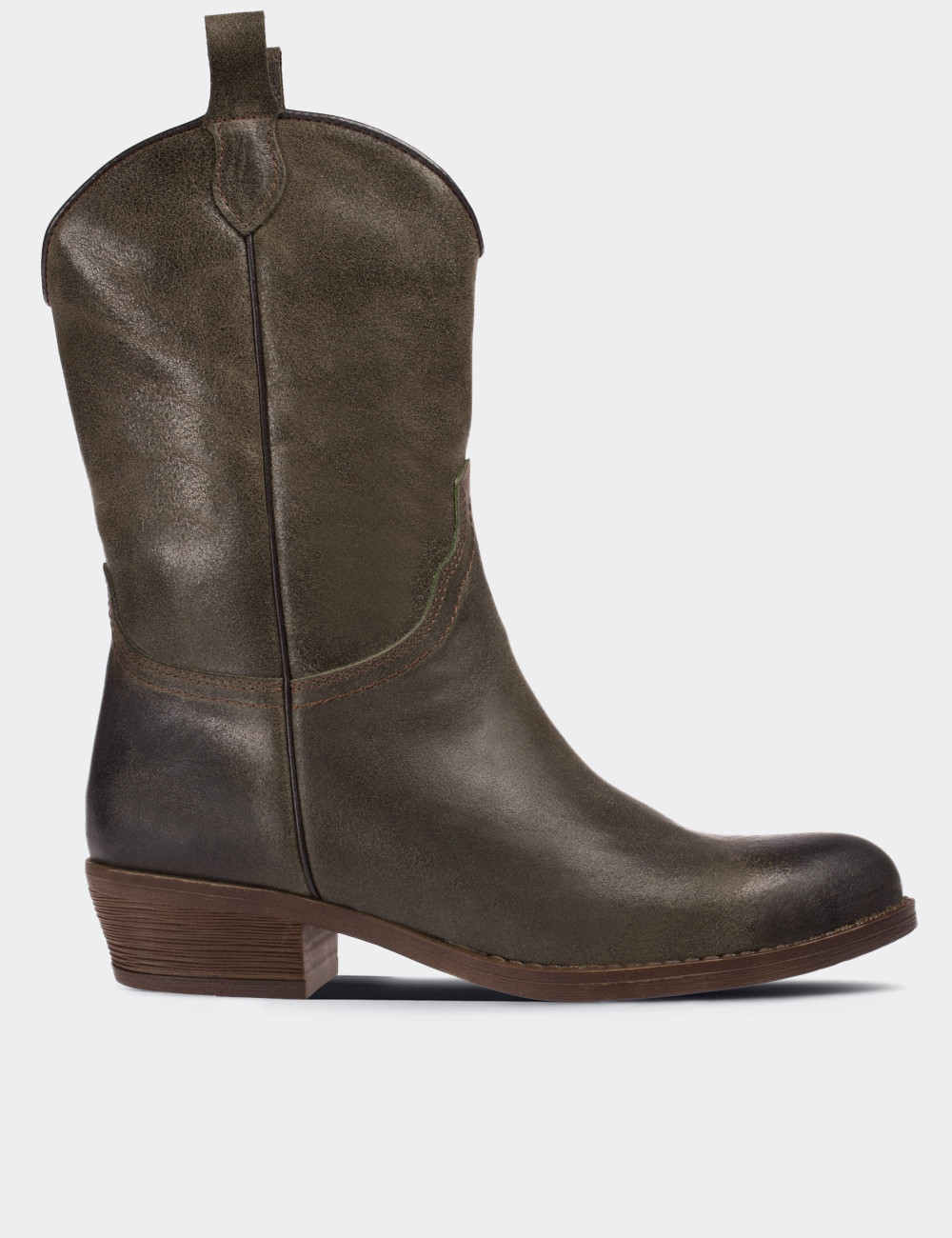 Sandstone Nubuck Leather Western Boots - 01308ZVZNC01