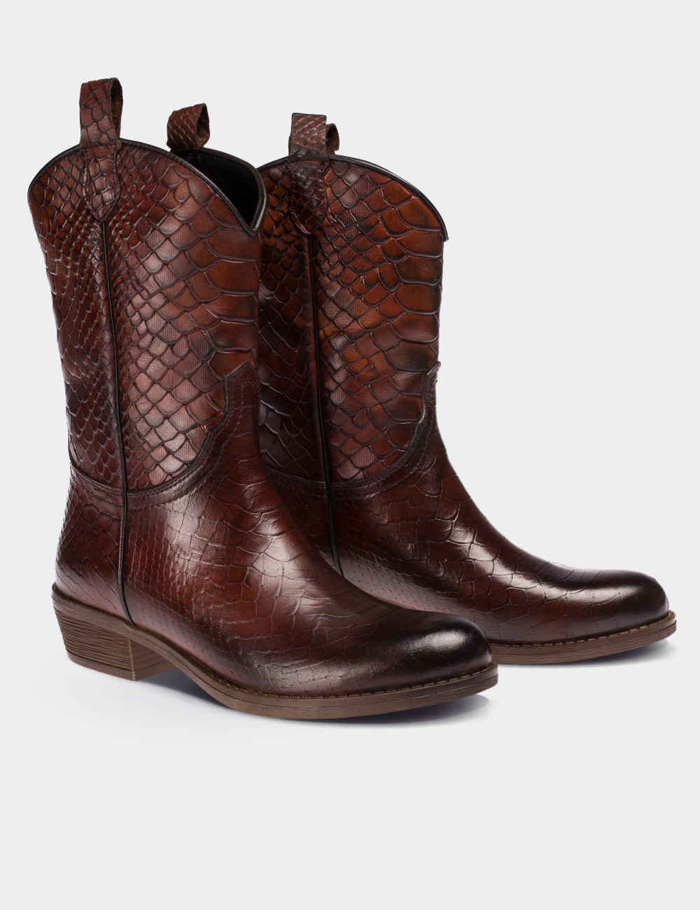 Brown  Leather Western Boots - 01308ZKHVC01