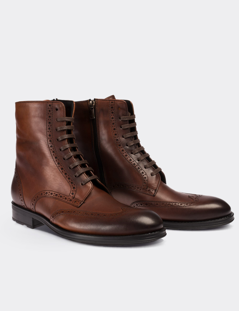 Tan  Leather Boots - 01750MTBAC01