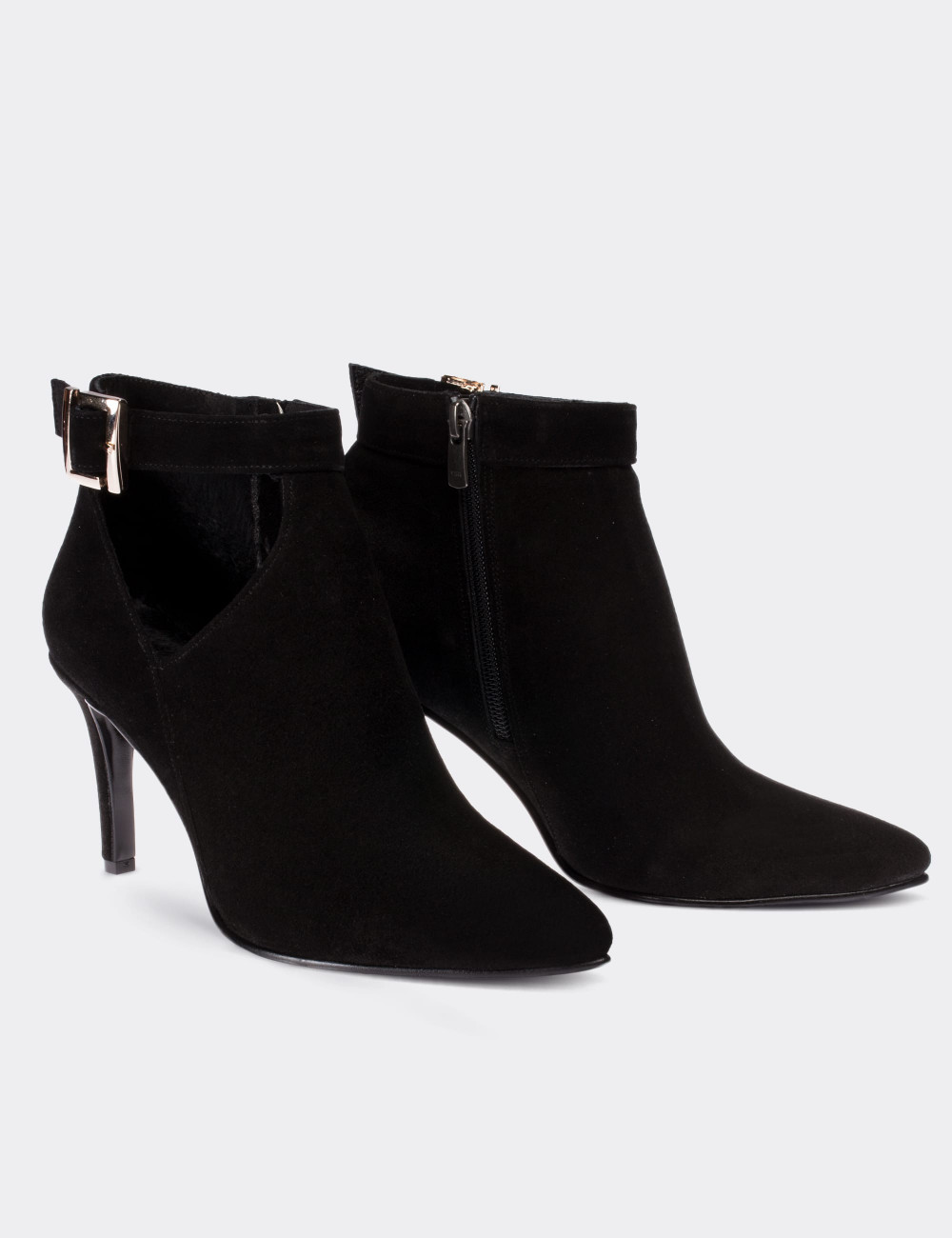 Black Suede Leather Boots - 02046ZSYHN01