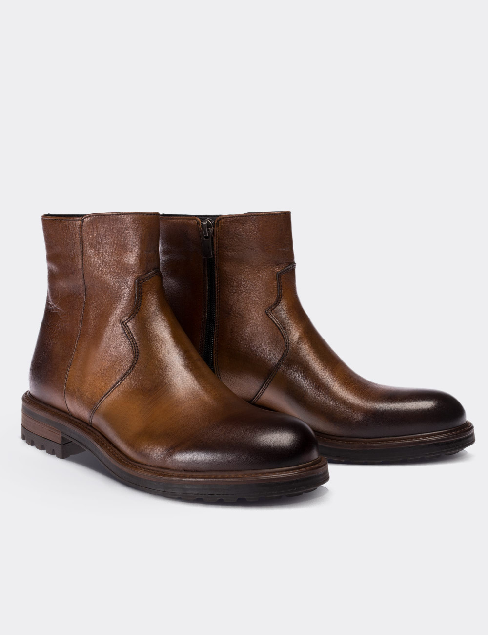 Tan  Leather  Boots - 01747MTBAC02