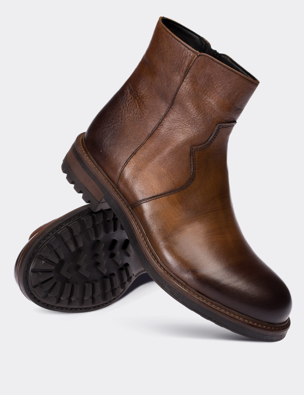 Tan  Leather  Boots - 01747MTBAC02