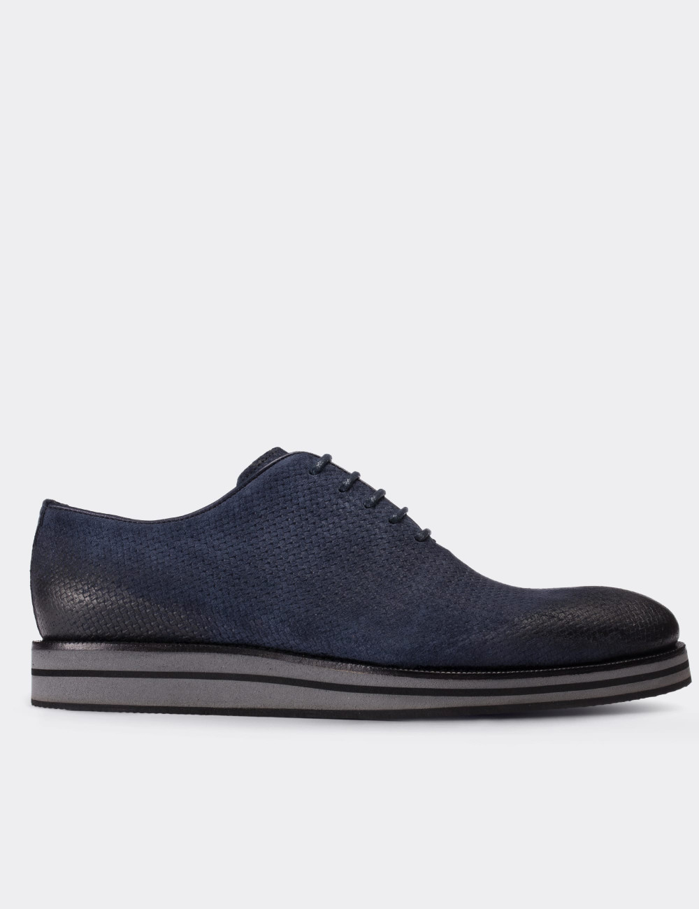 Navy Suede Leather Lace-up Shoes - 01616MLCVE07