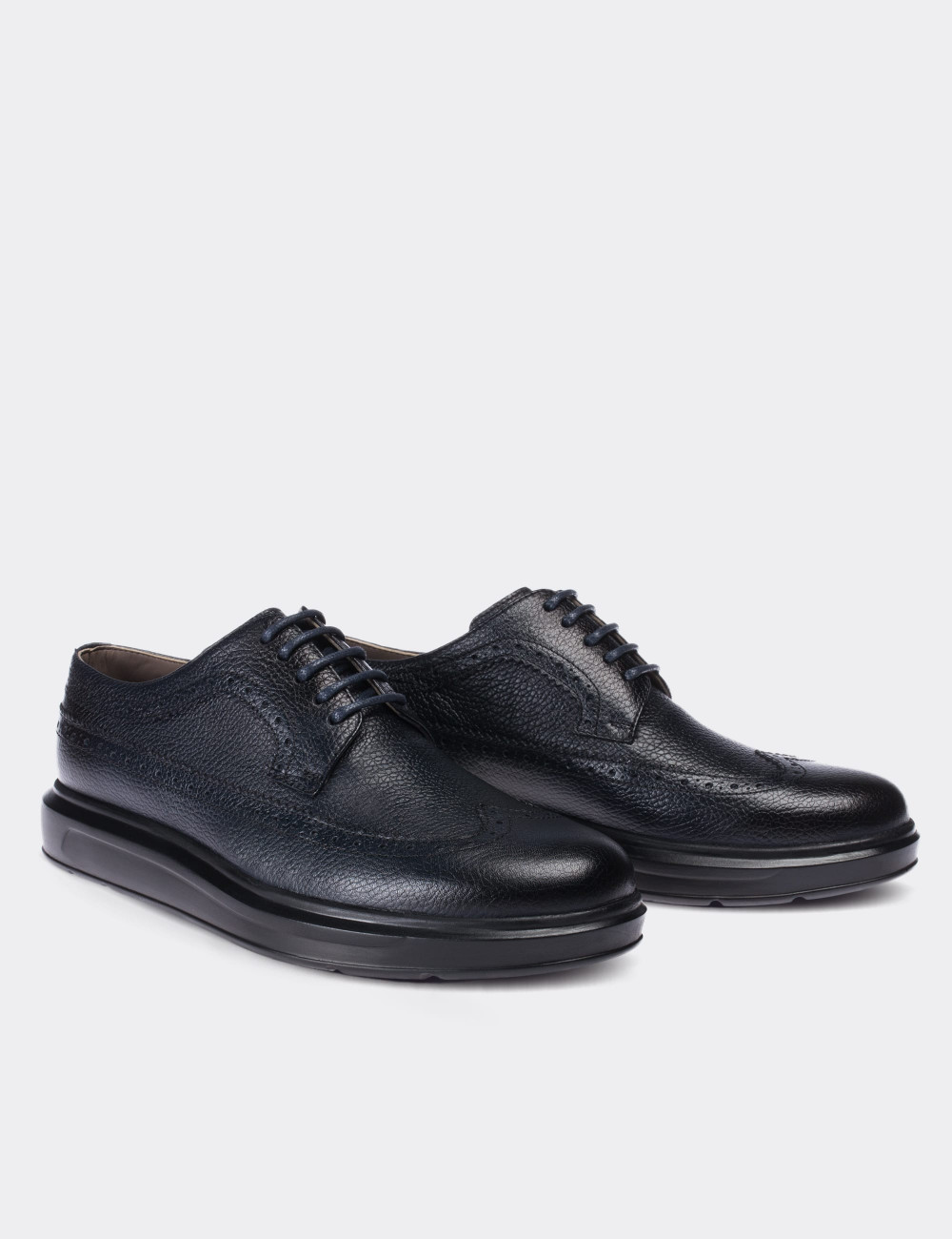 Navy  Leather Lace-up Shoes - 01293MLCVP05