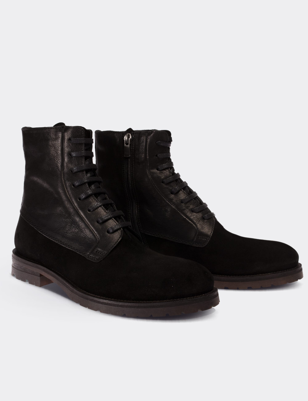 Black Suede Leather  Boots - 01324MSYHC01