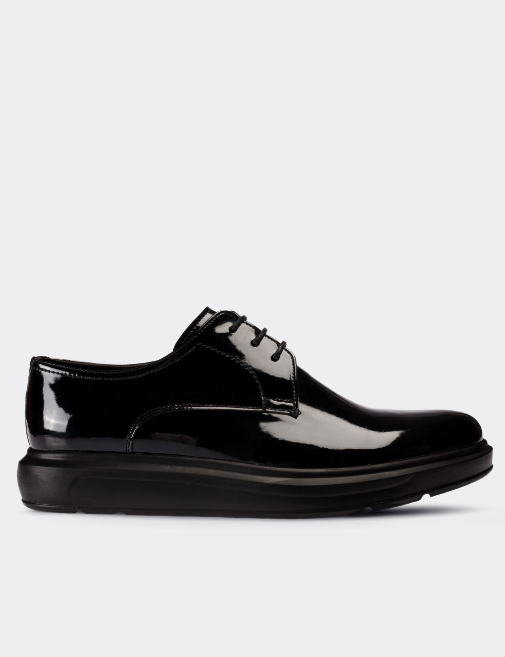 Black Patent Leather Lace-up Shoes - 00479MSYHP01