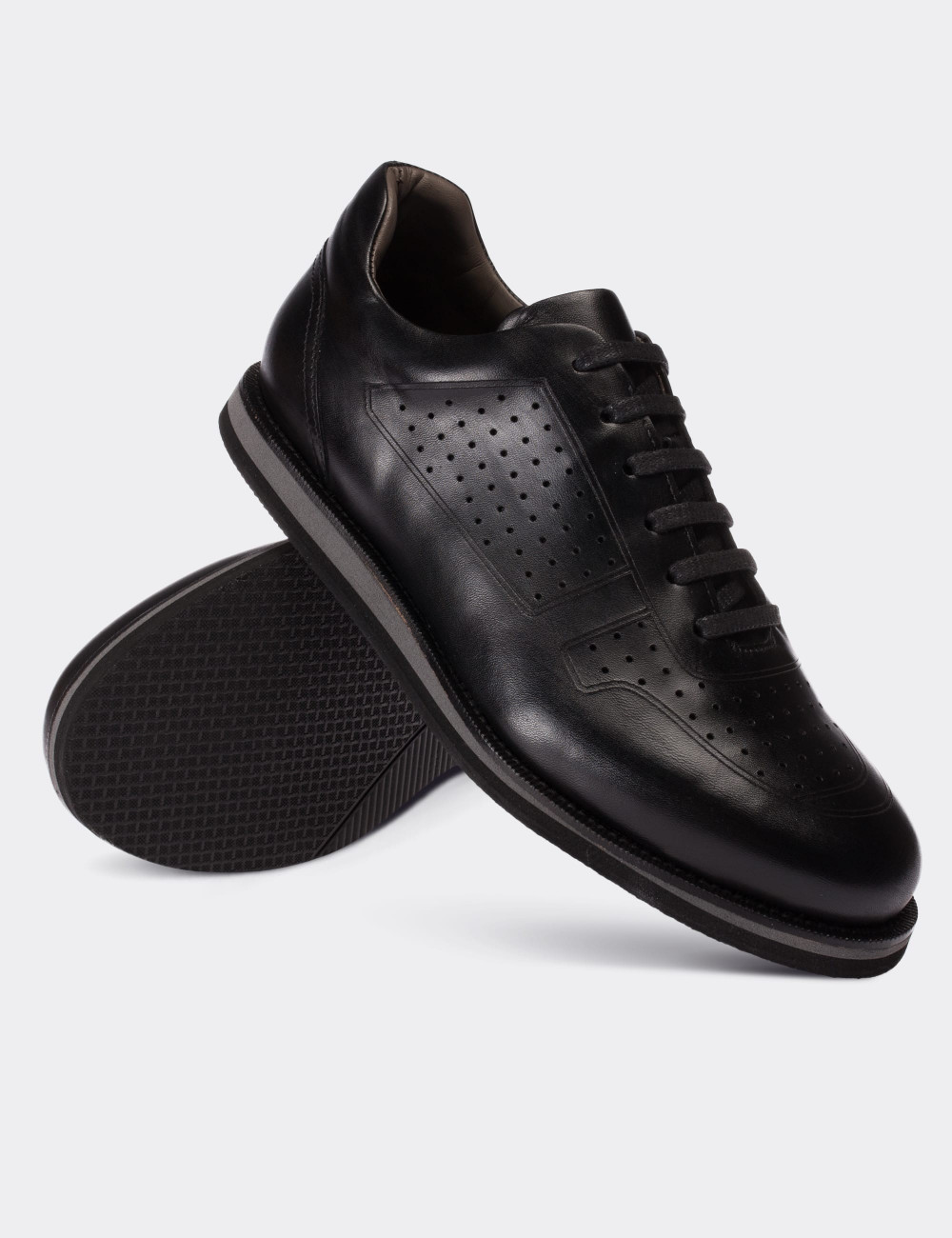 Black  Leather Lace-up Shoes - 01707MSYHE06