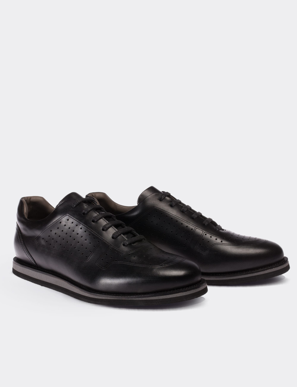 Black  Leather Lace-up Shoes - 01707MSYHE06