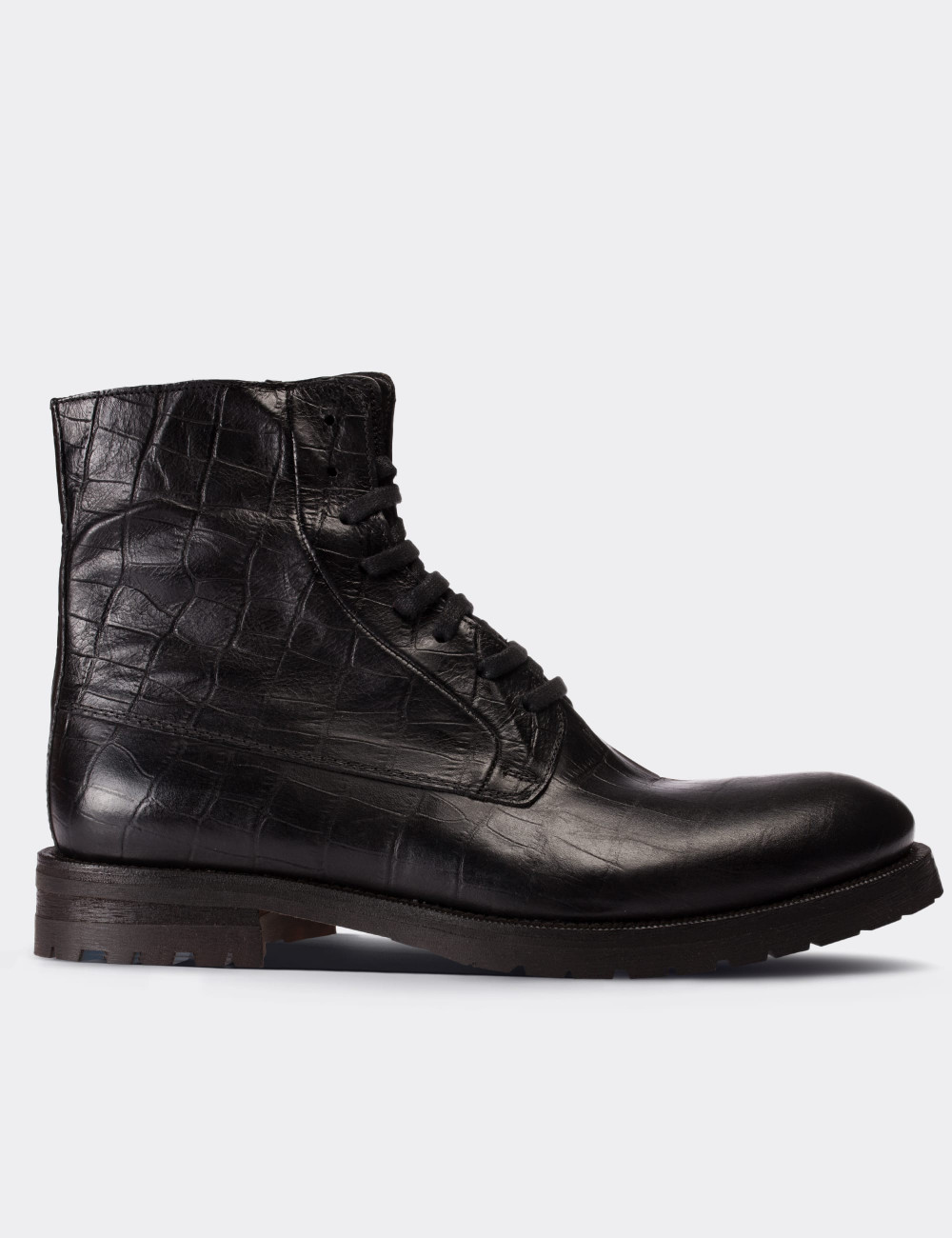 Black  Leather Boots - 01324MSYHC02