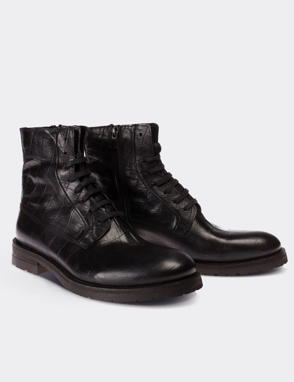 Black  Leather Boots - 01324MSYHC02