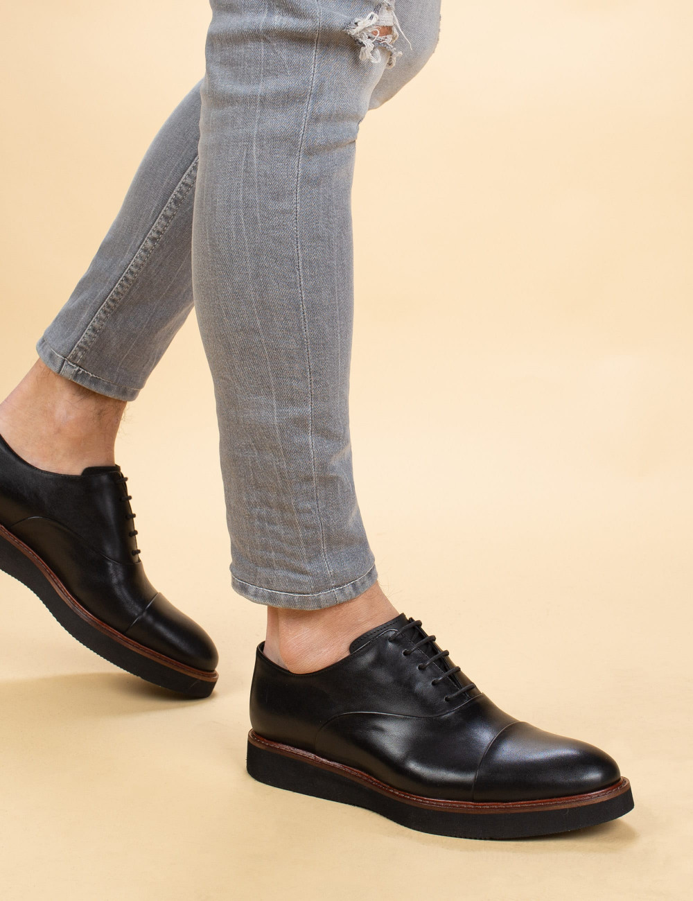Black  Leather Lace-up Shoes - 01026MSYHE04