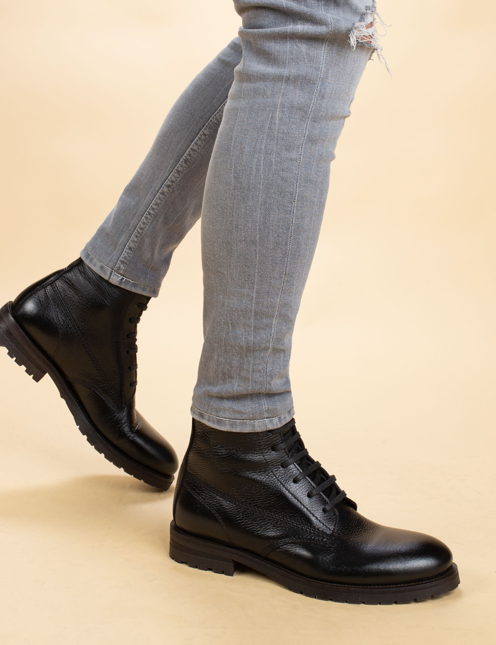 Black  Leather Boots - 01513MSYHC01