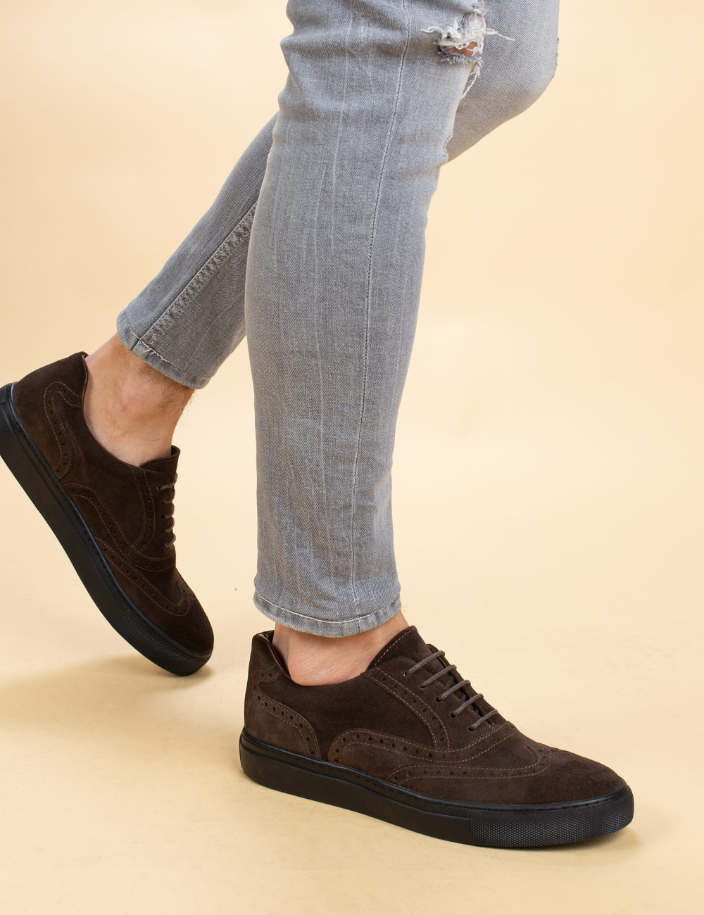 Brown Suede Leather Sneakers - 01637MKHVC04