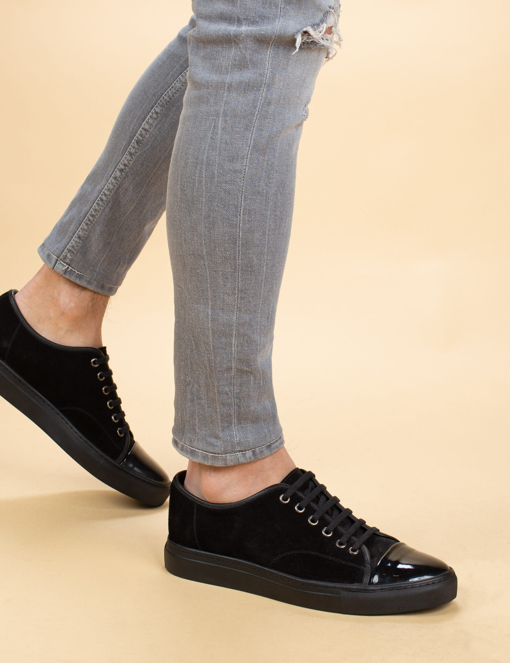 Black Suede Leather Sneakers - 01683MSYHC01