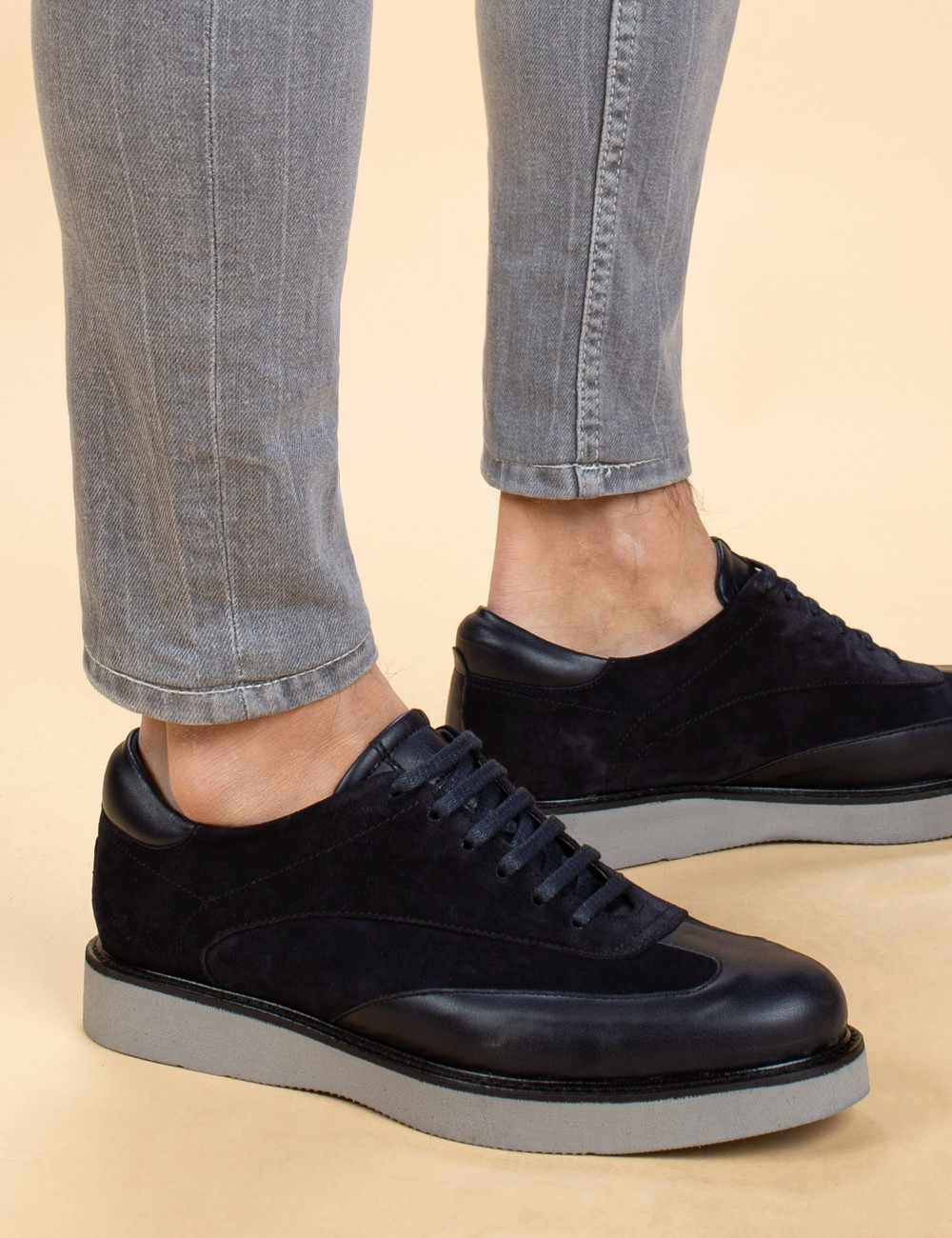 Navy Suede Leather Lace-up Shoes - Deery