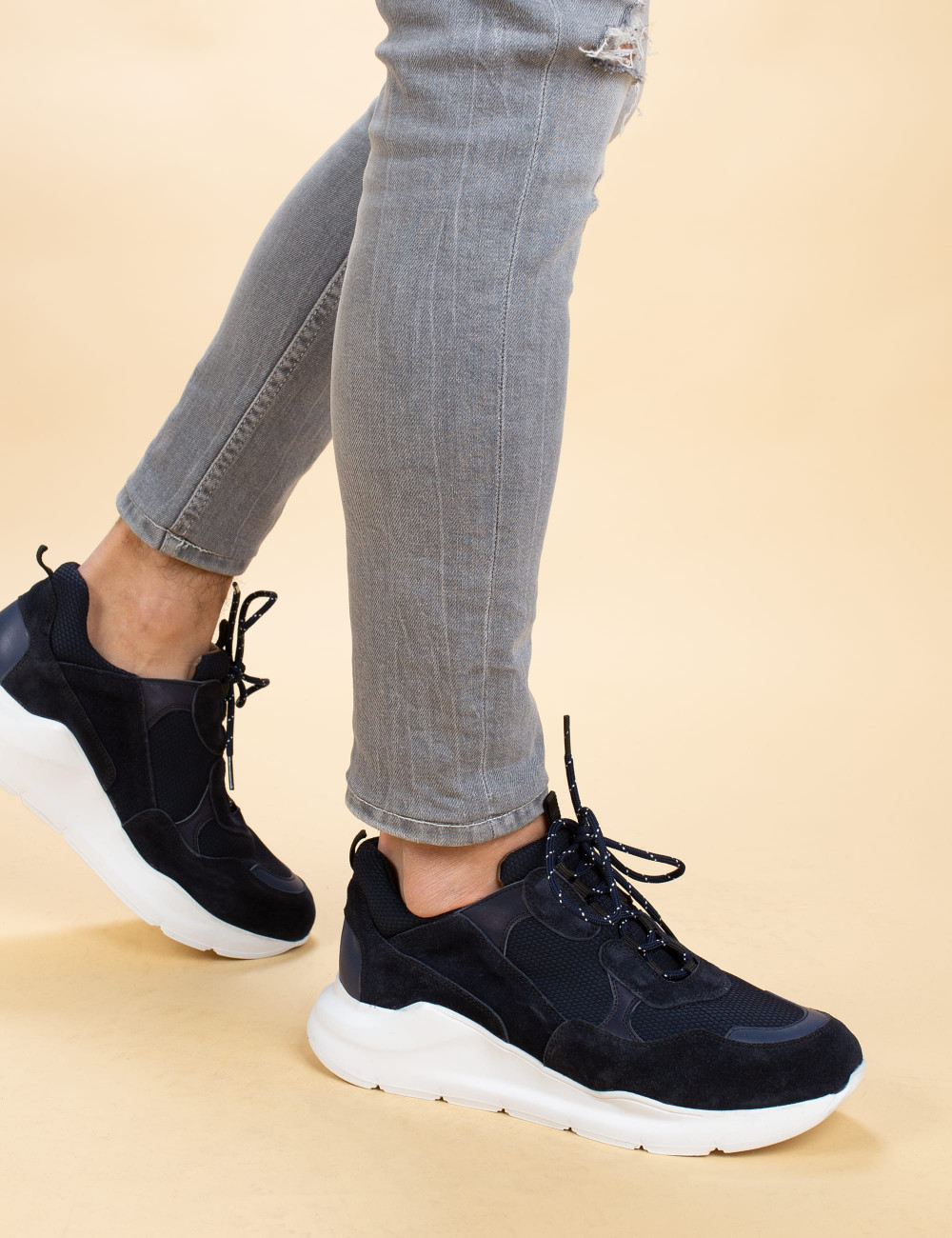 Navy Suede Leather Sneakers - 01724MLCVE01