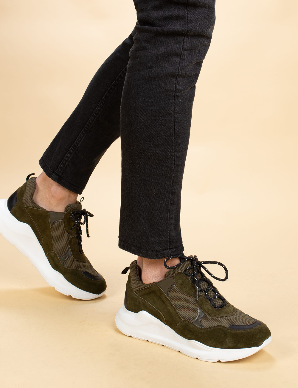 Green Suede Leather  Sneakers - 01724MYSLE01