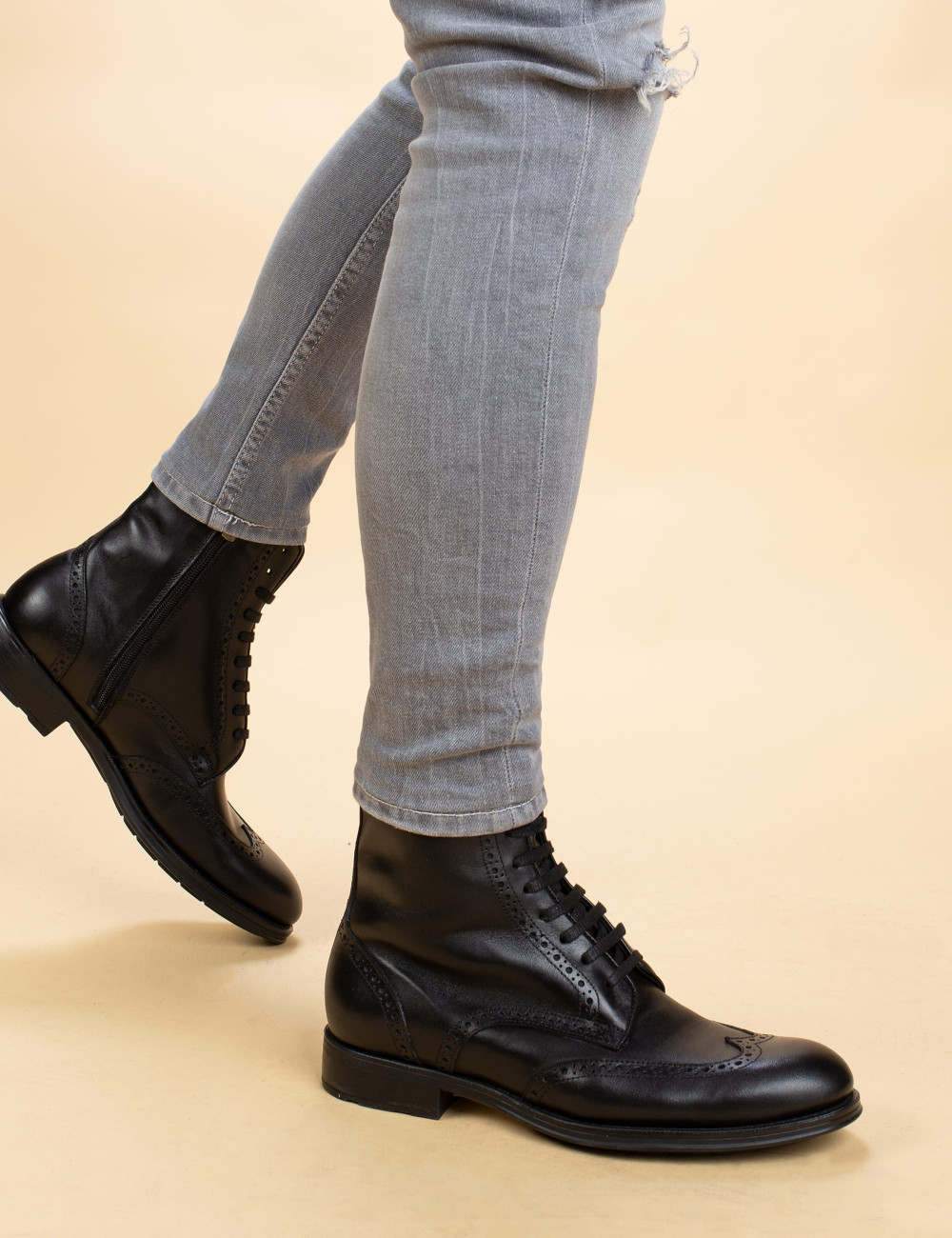 Black  Leather Boots - 01750MSYHC01