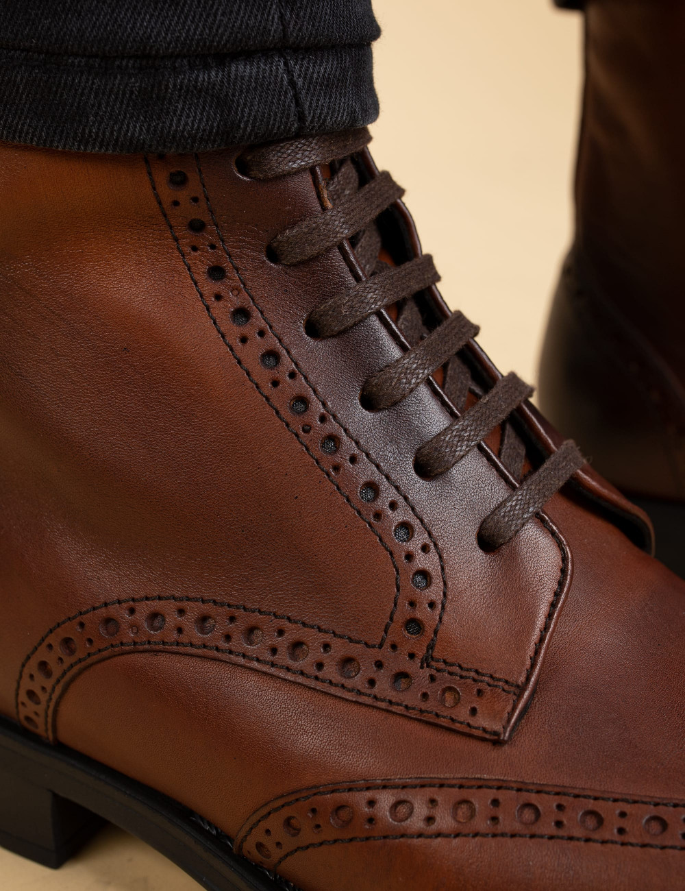 Tan  Leather Boots - 01750MTBAC01
